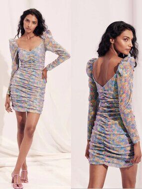 SAYLOR Lawren Sequin Ruched Bodycon Dress